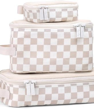 Itzy Ritzy Packing Cubes for Travel – Set of 3 Packing Cubes or Travel Organizers; Each Travel Cube Features a Mesh Top, Double Zippers and a Fabric Handle (Checkerboard)